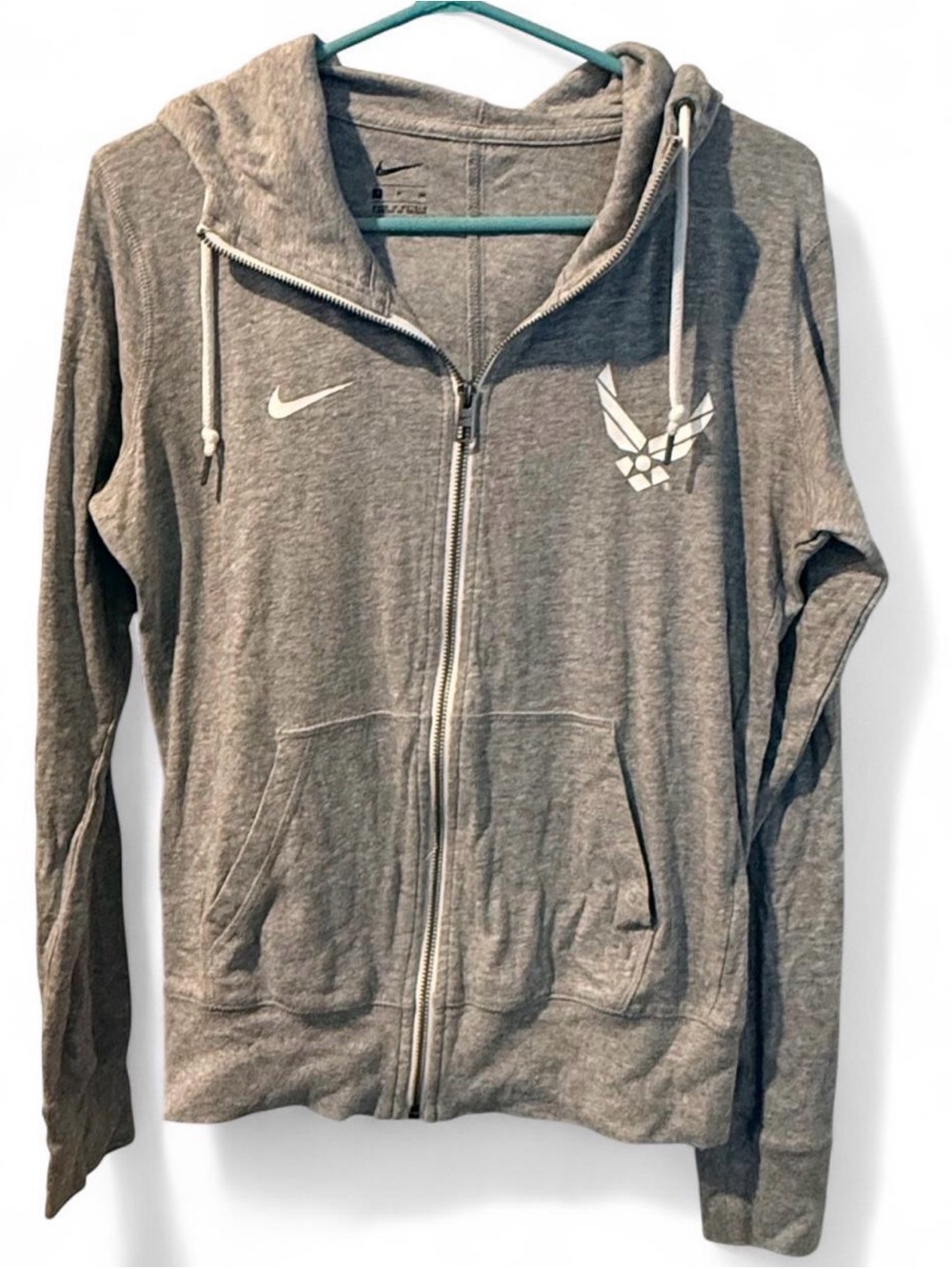 Nike Women's Gray Full-Zip Hooded Jacket with Air Force Emblem